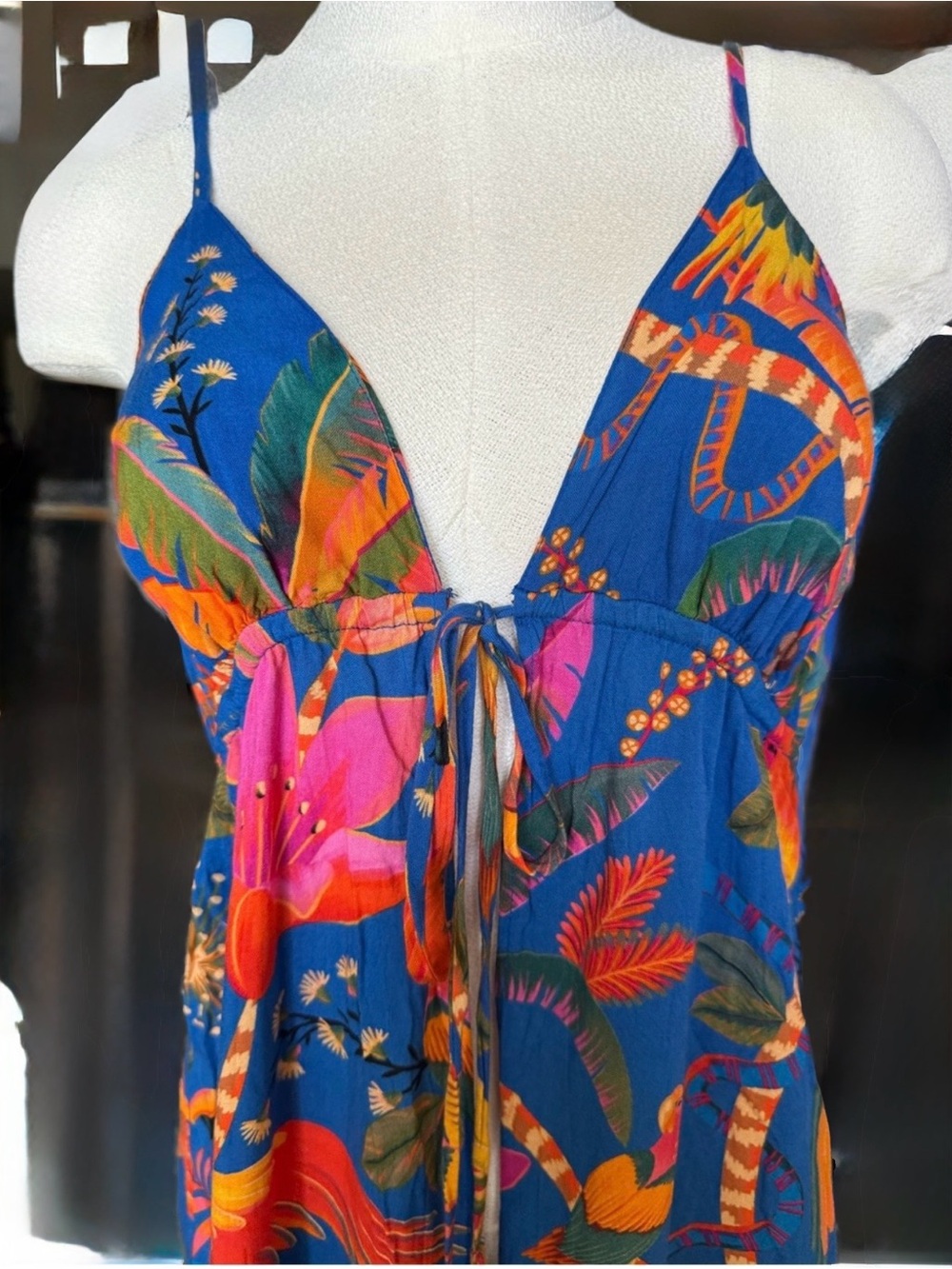 FARM Rio Blue Tropical Floral Maxi Swim Coverup
